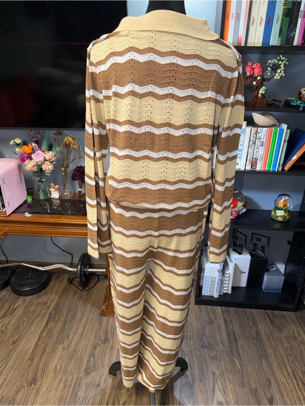 Striped Knit Set in Tan, White & Brown